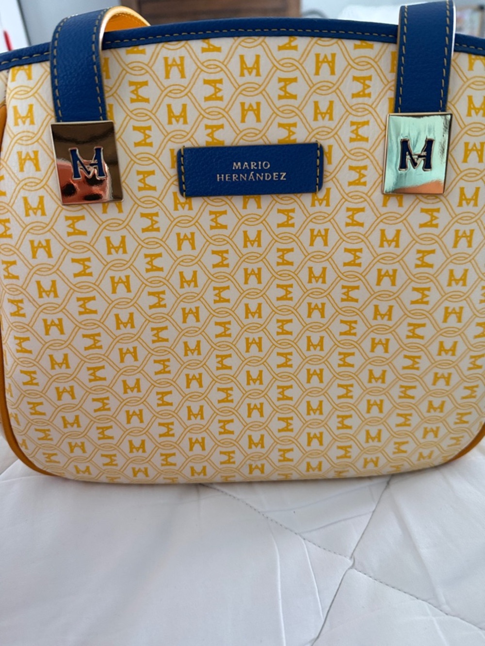 Mario Hernández Yellow & Blue Logo-Print Shoulder Bag